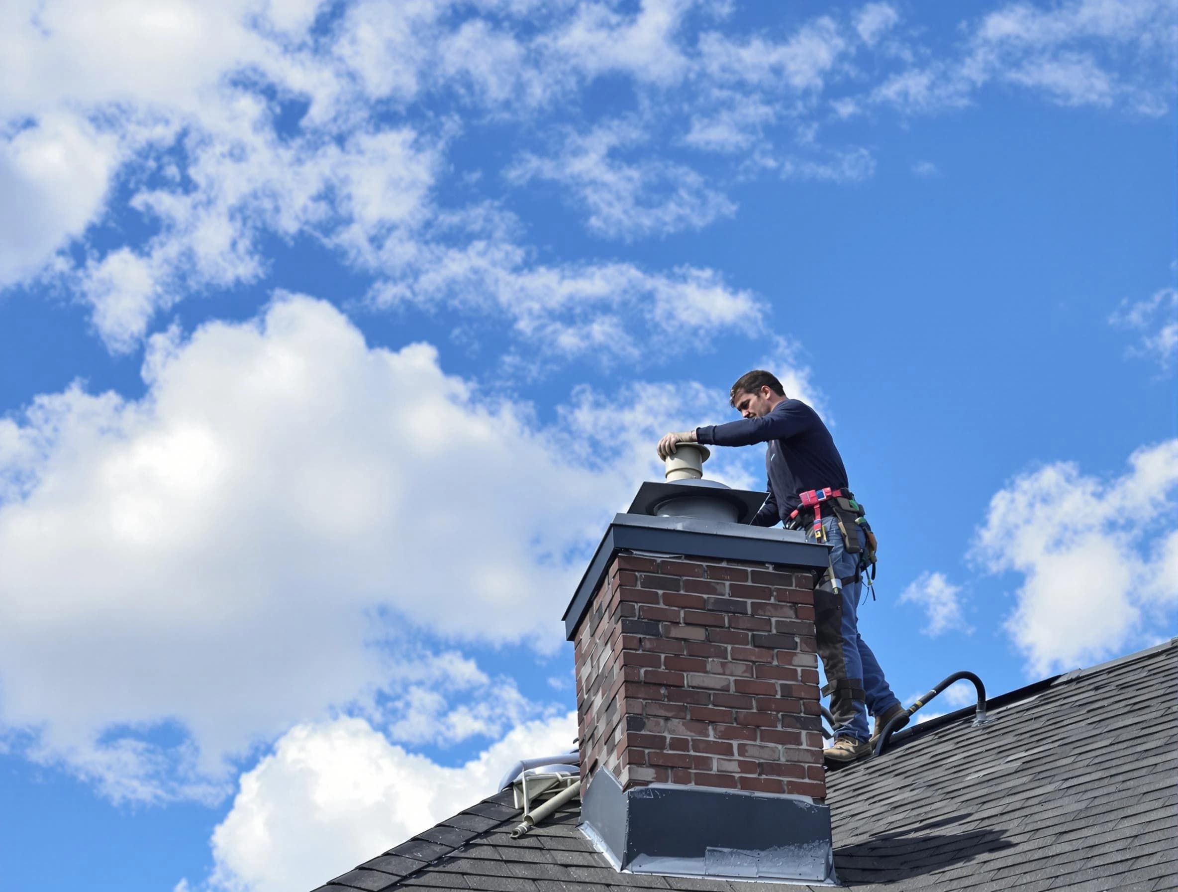 El Reno Chimney Sweep installing a sturdy chimney cap in El Reno, OK