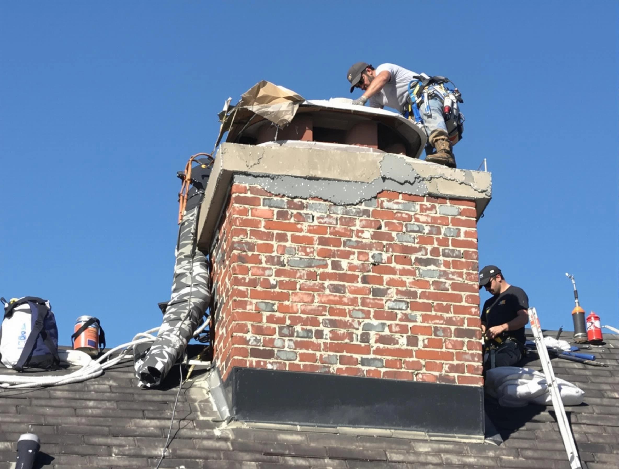 El Reno Chimney Sweep installing a custom chimney crown in El Reno, OK