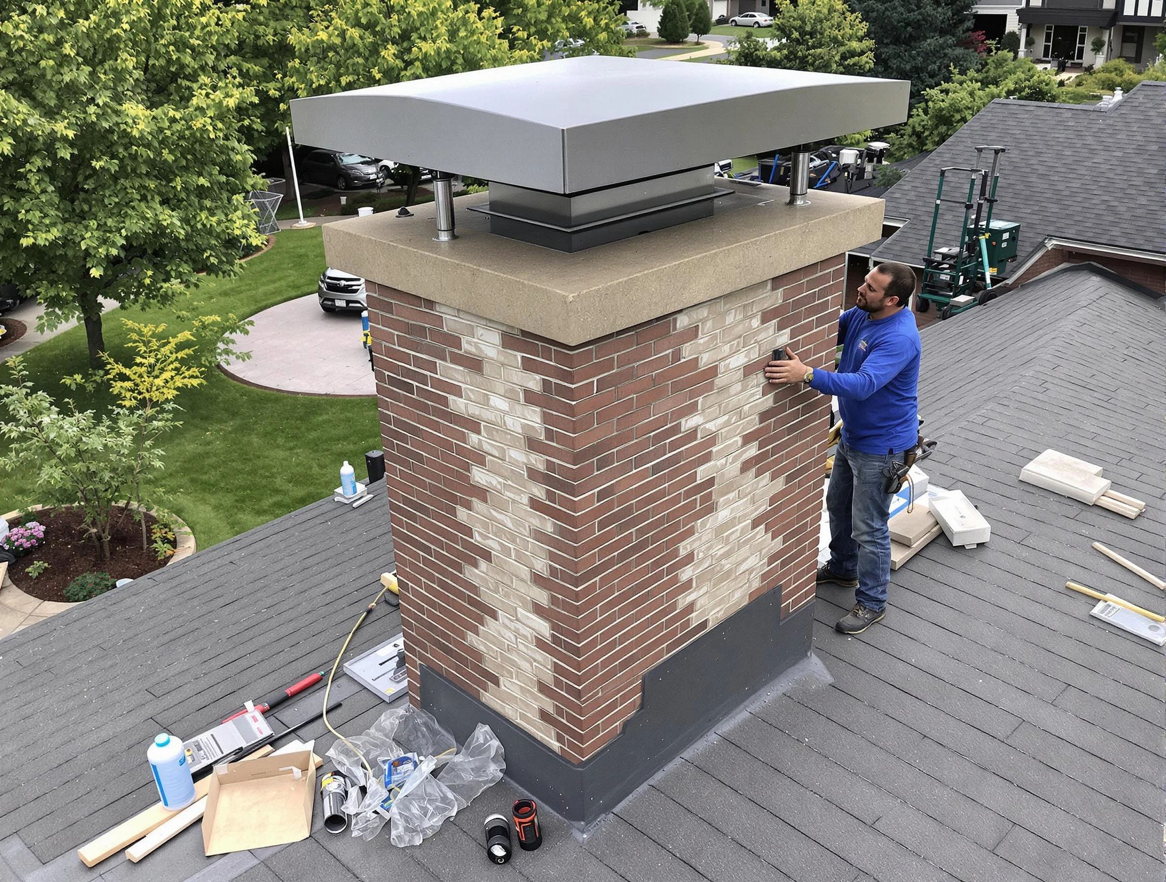El Reno Chimney Sweep team working on a custom chimney remodel in El Reno, OK